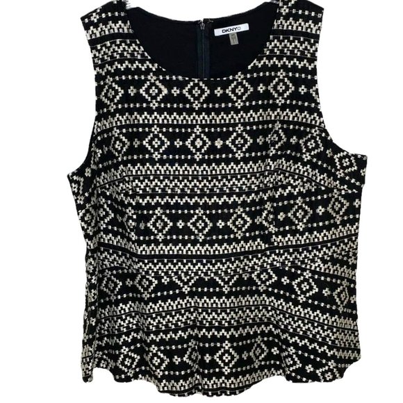 DKNYC NWT Linen Black Peplum Sleeveless Tribal Ethnic Embroidery Top Size 20W - Picture 1 of 9